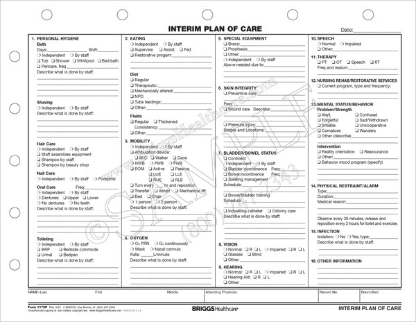 interim plan of care form nursing care plan form