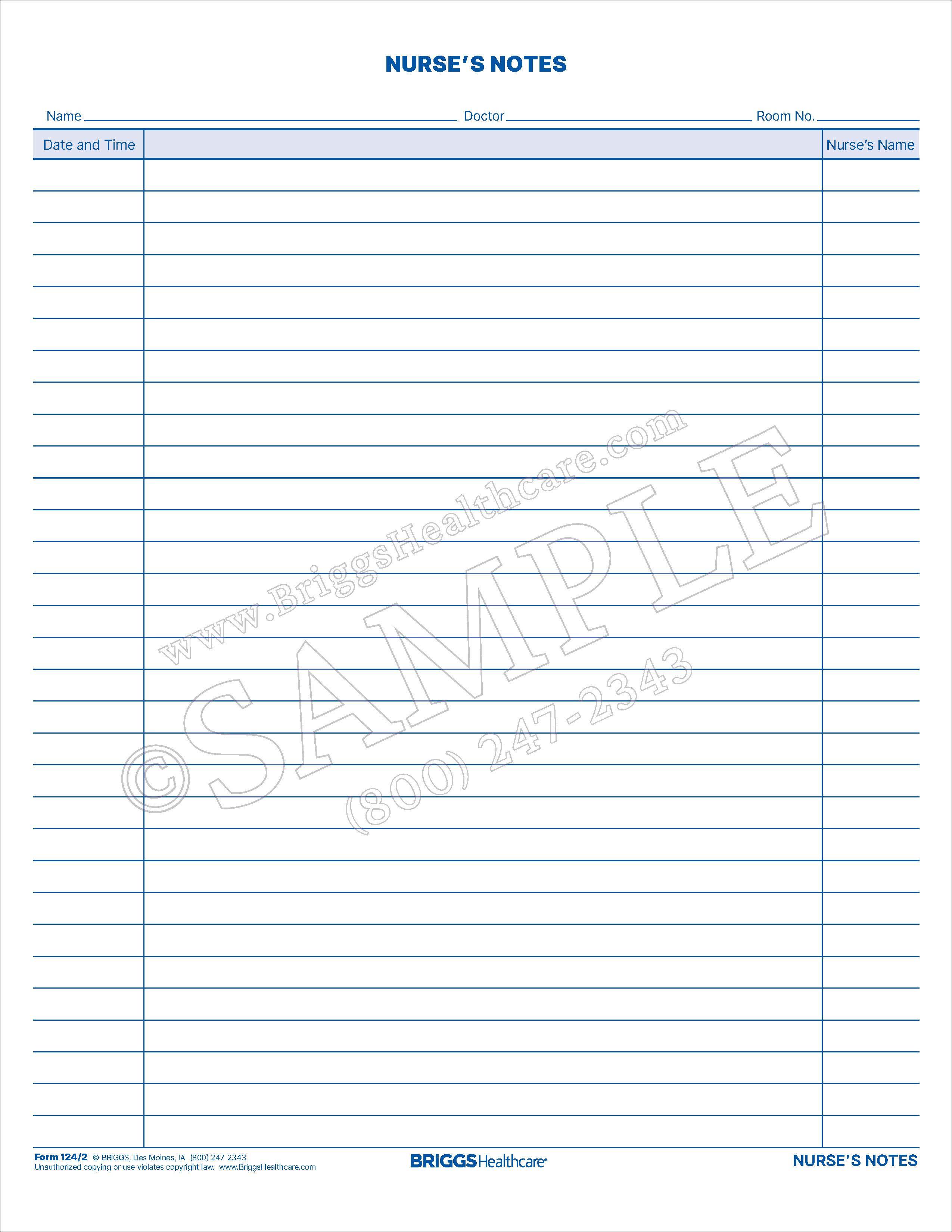 Nurse's Notes 2-Sided Form