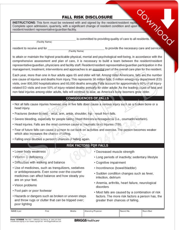 Diagnosis Disclosure - Fall Risk - DIGITAL FORM