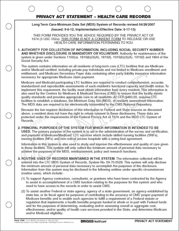 Privacy Act Statement Health Care Records