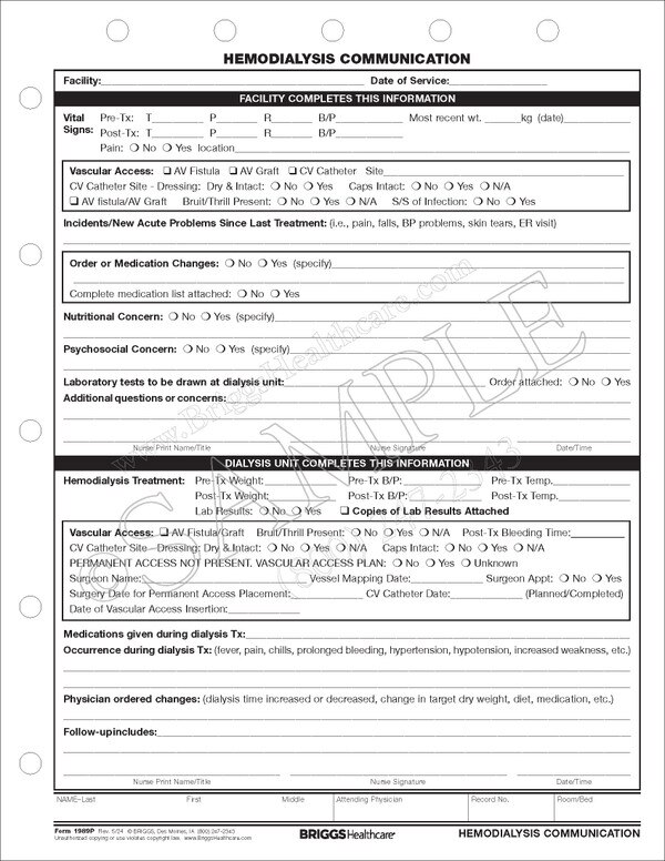 Printable Dialysis Communication Sheet