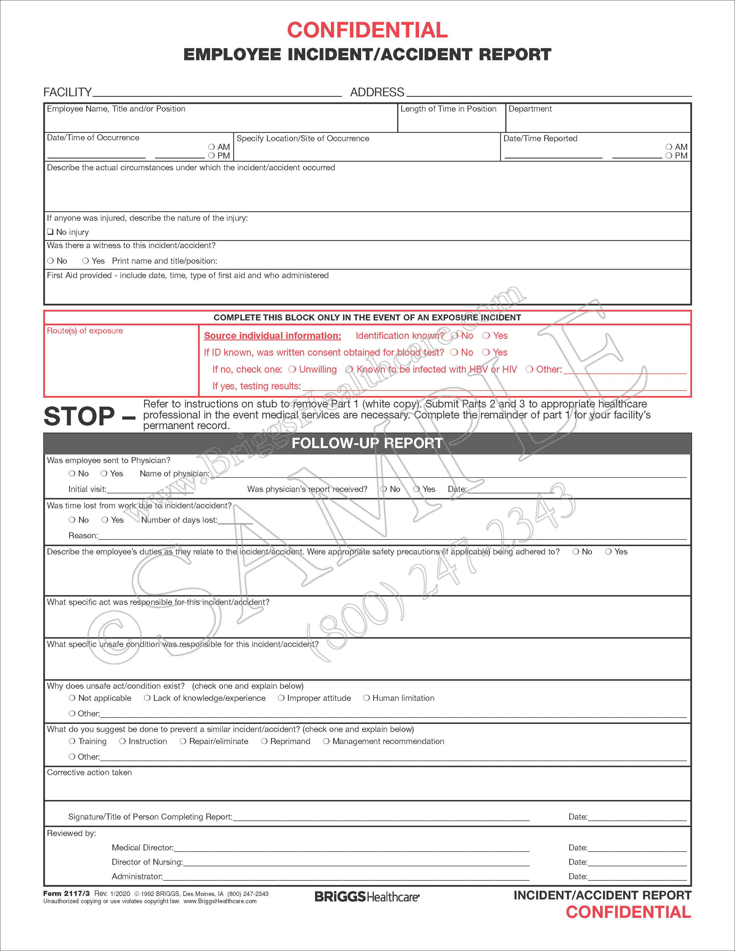 employee incident accident report 3 part form employee incident report