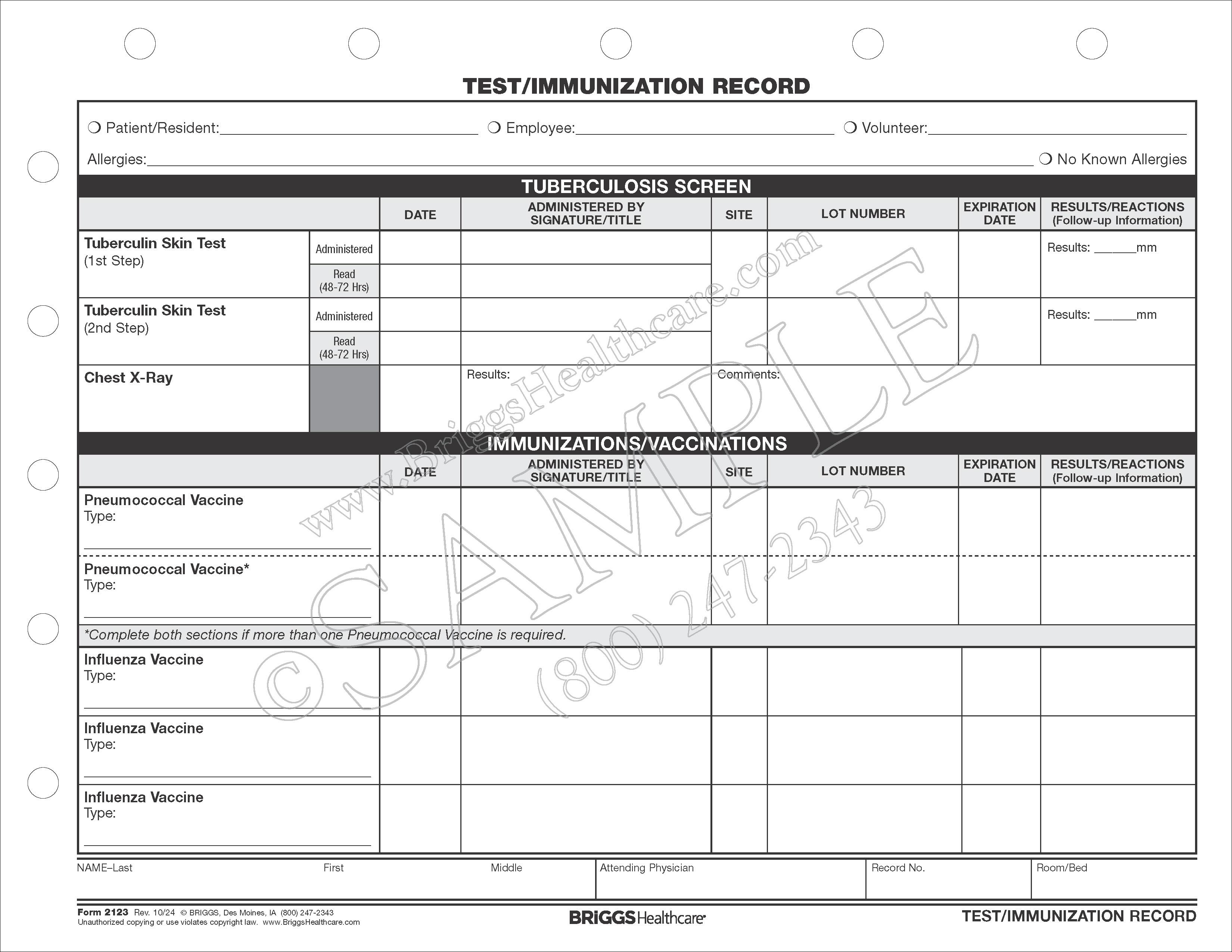 test immunization record immunization record