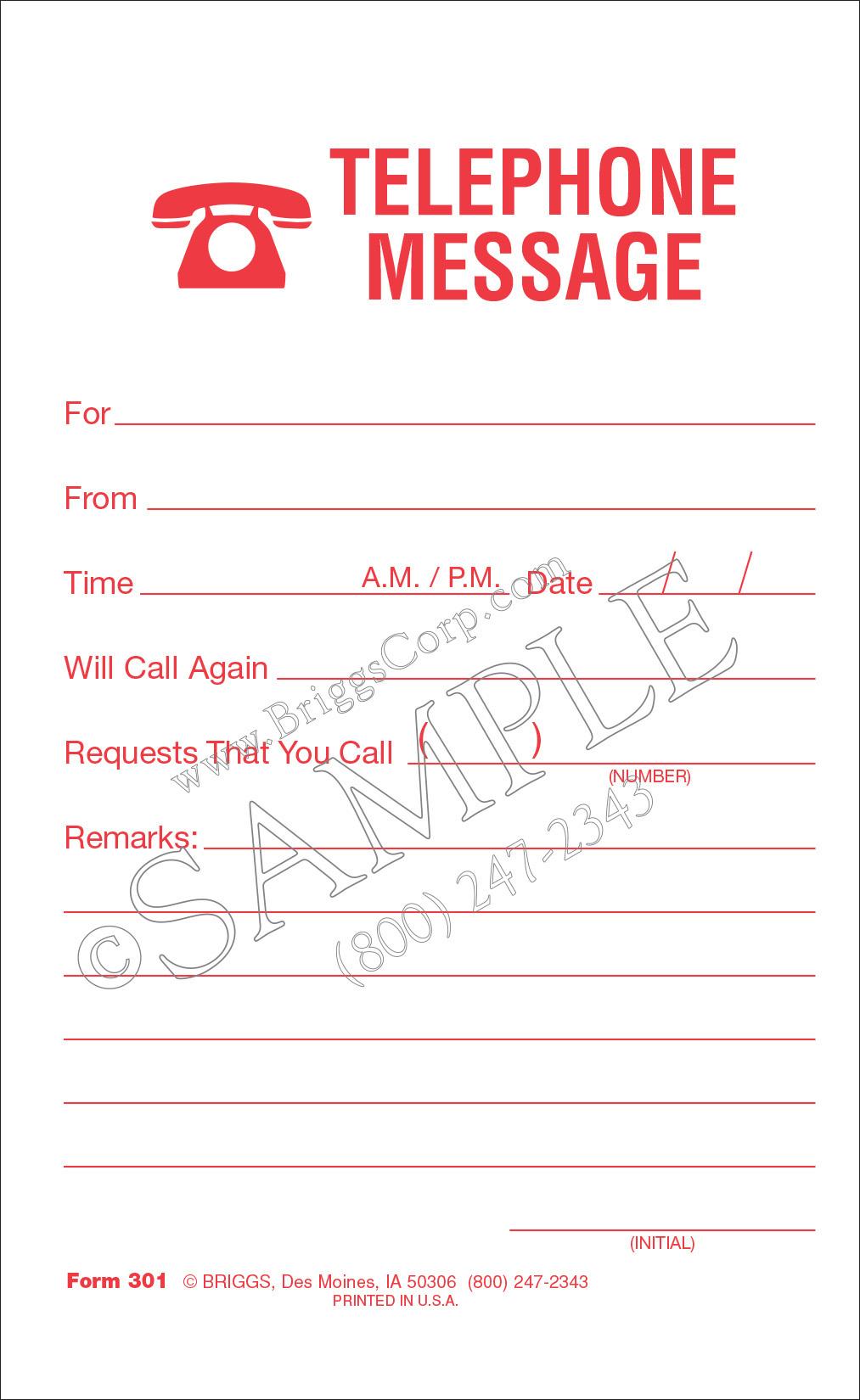 telephone message form