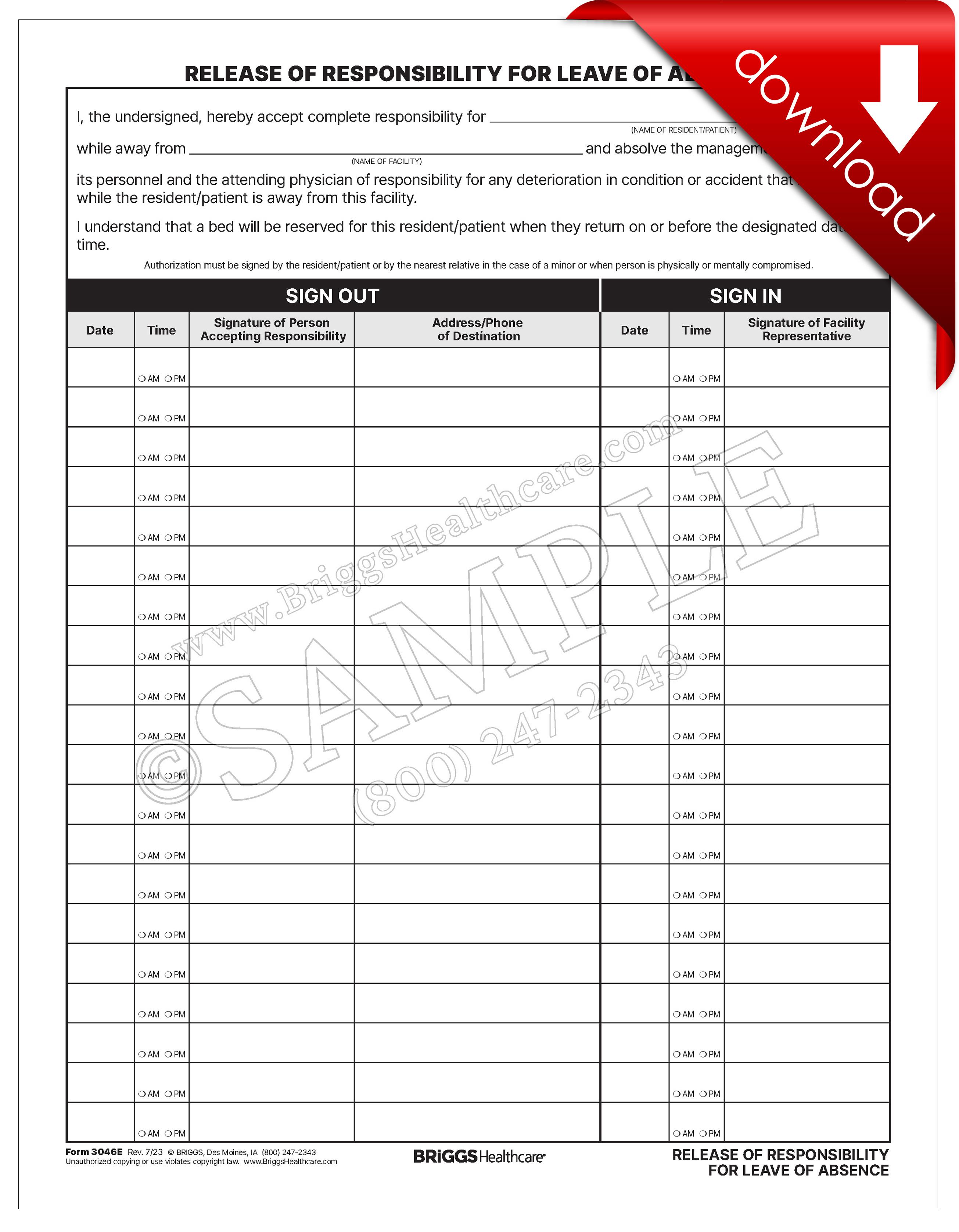 Release of Responsibility for Leave of Absence - DIGITAL FORM