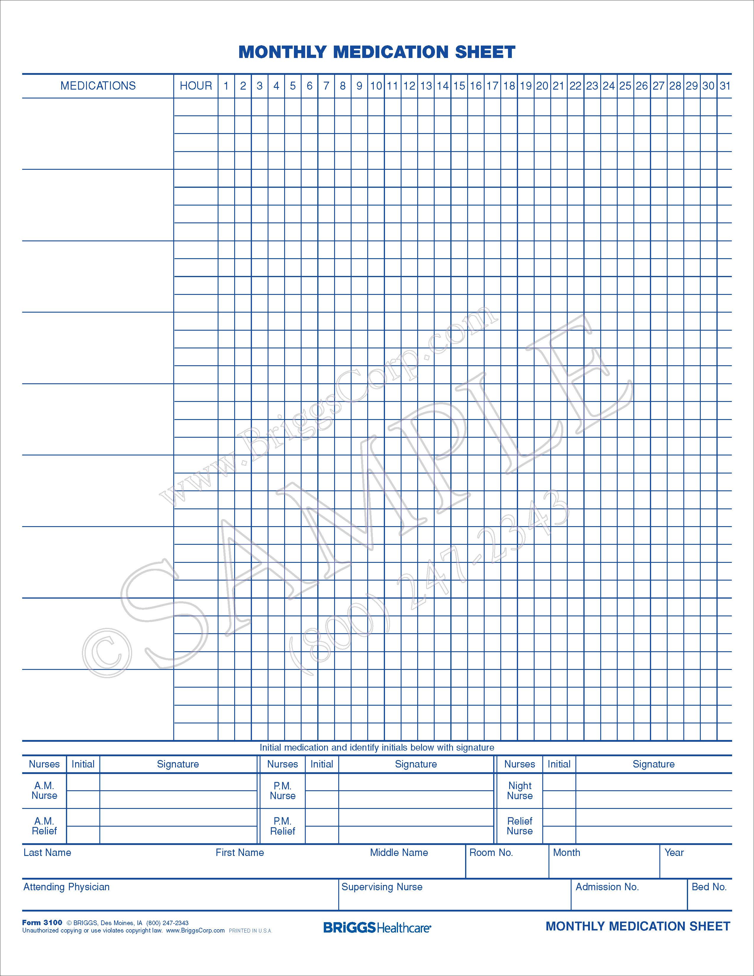 monthly medication sheet 2 sided form medication sheet