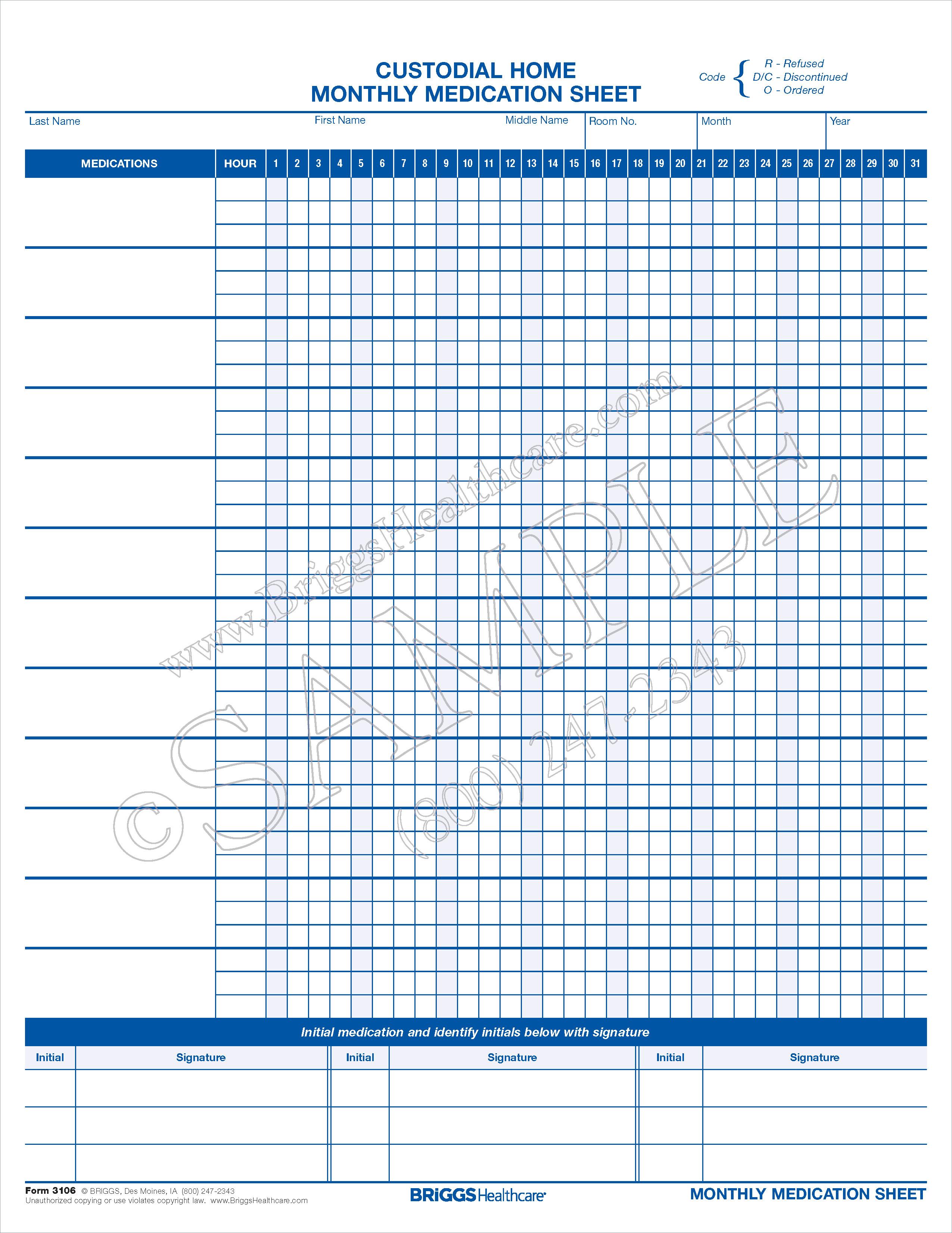 custodial home monthly medication sheet medication sheet for home use