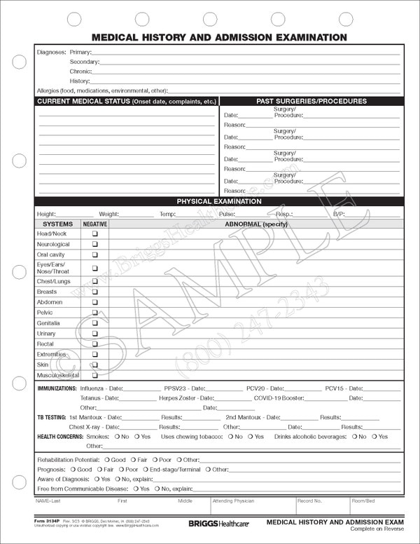 medical history admission exam new admission charting
