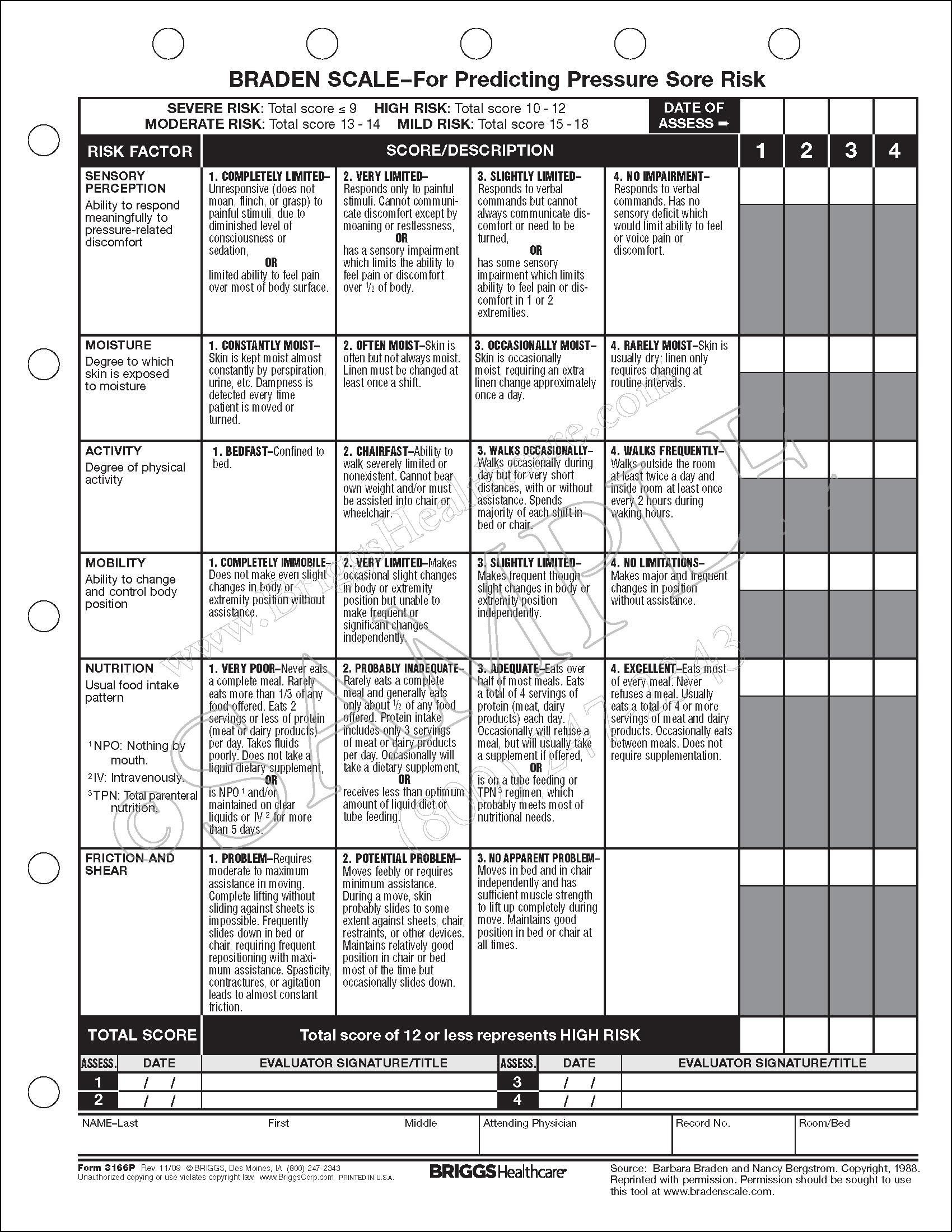 Braden Score Chart