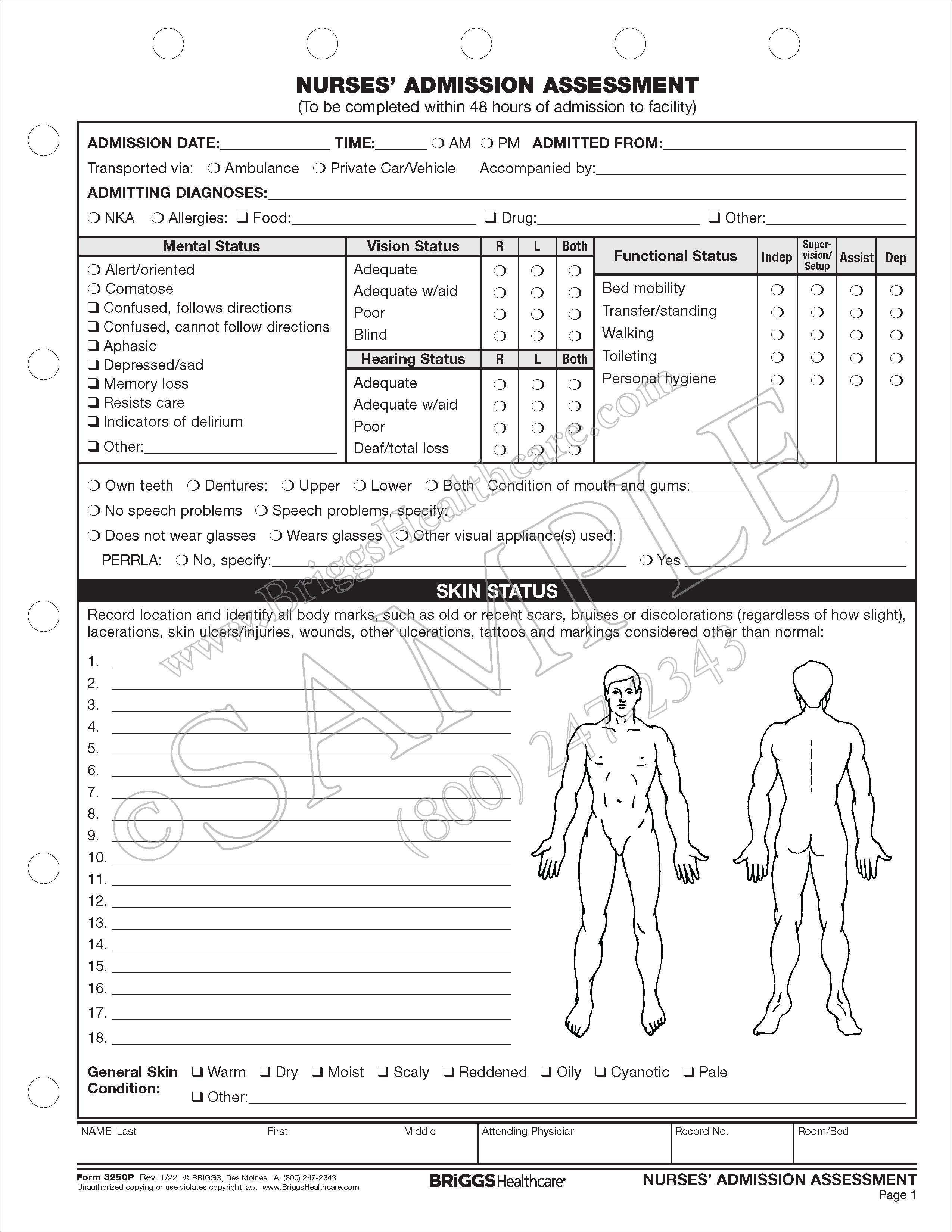 nurses admission assessment nursing assessment form