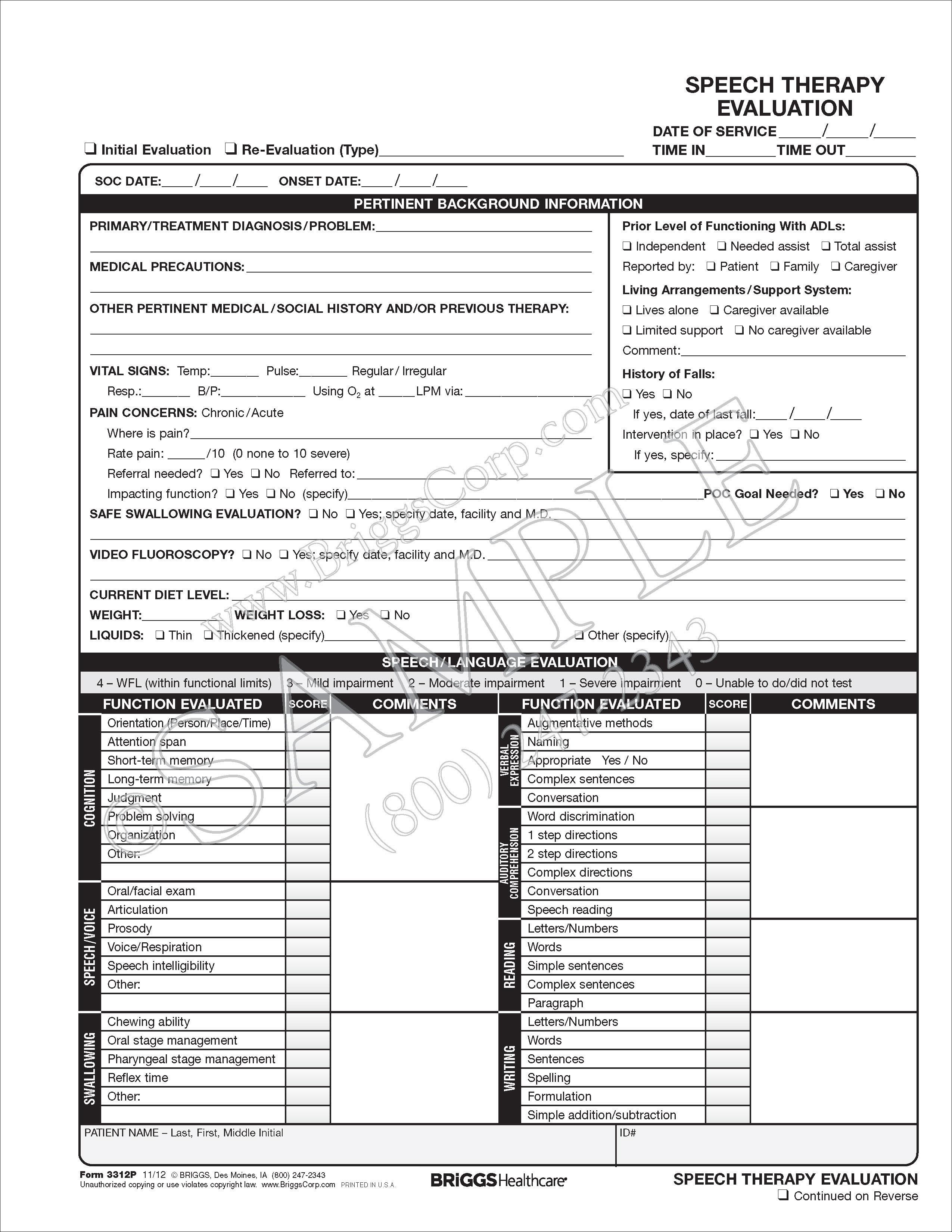 speech therapy evaluation form speech evaluation form