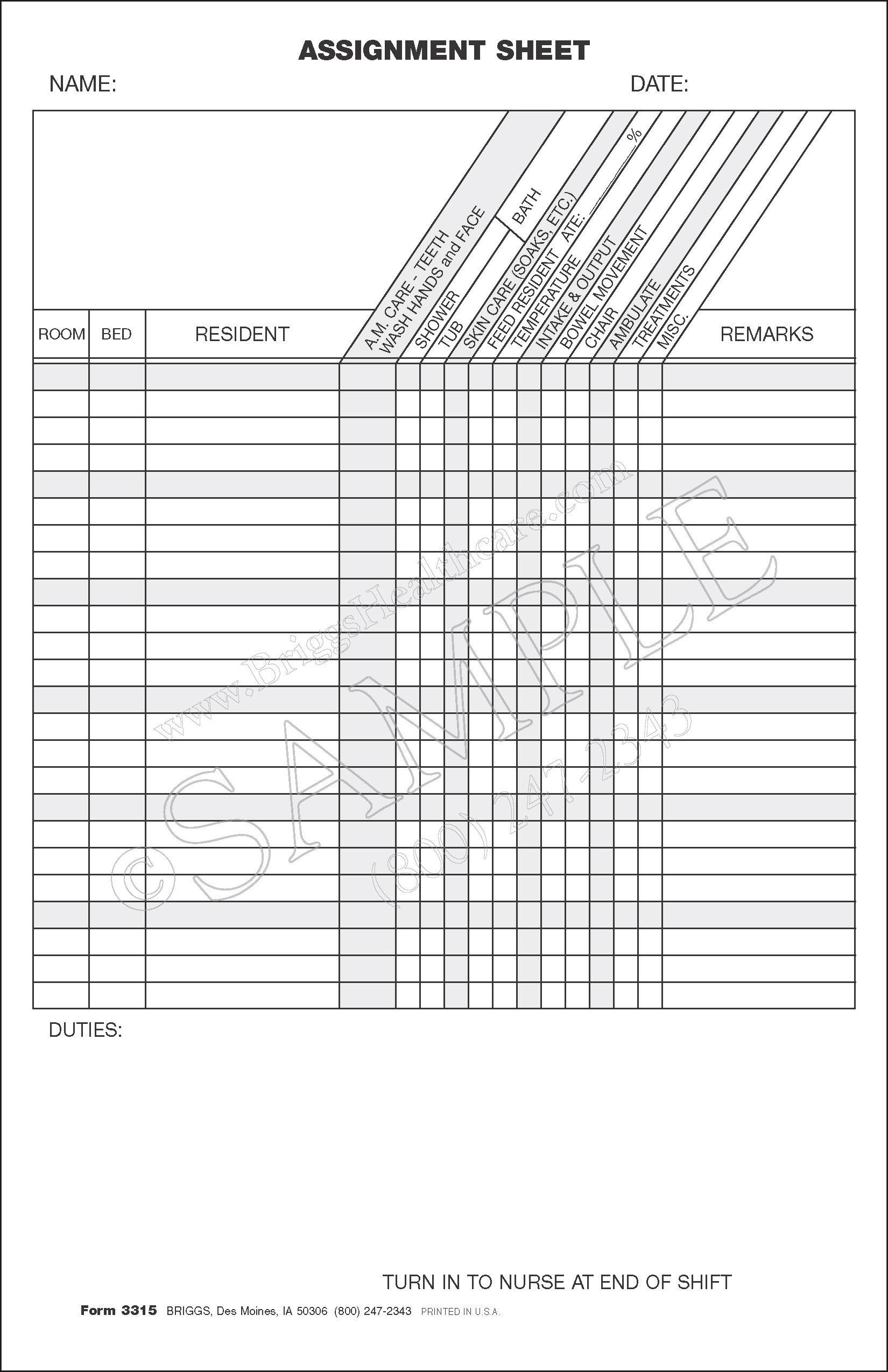 Cna Charting Sheets