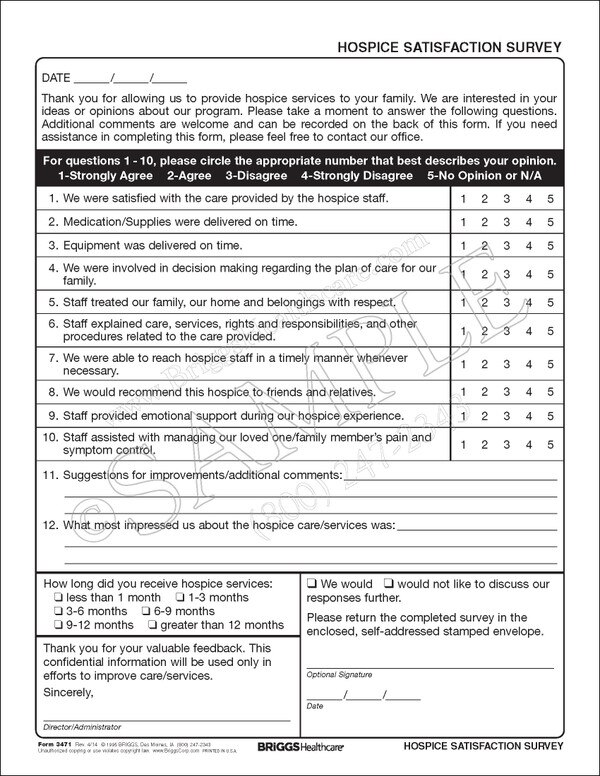 hospice satisfaction questionnaire