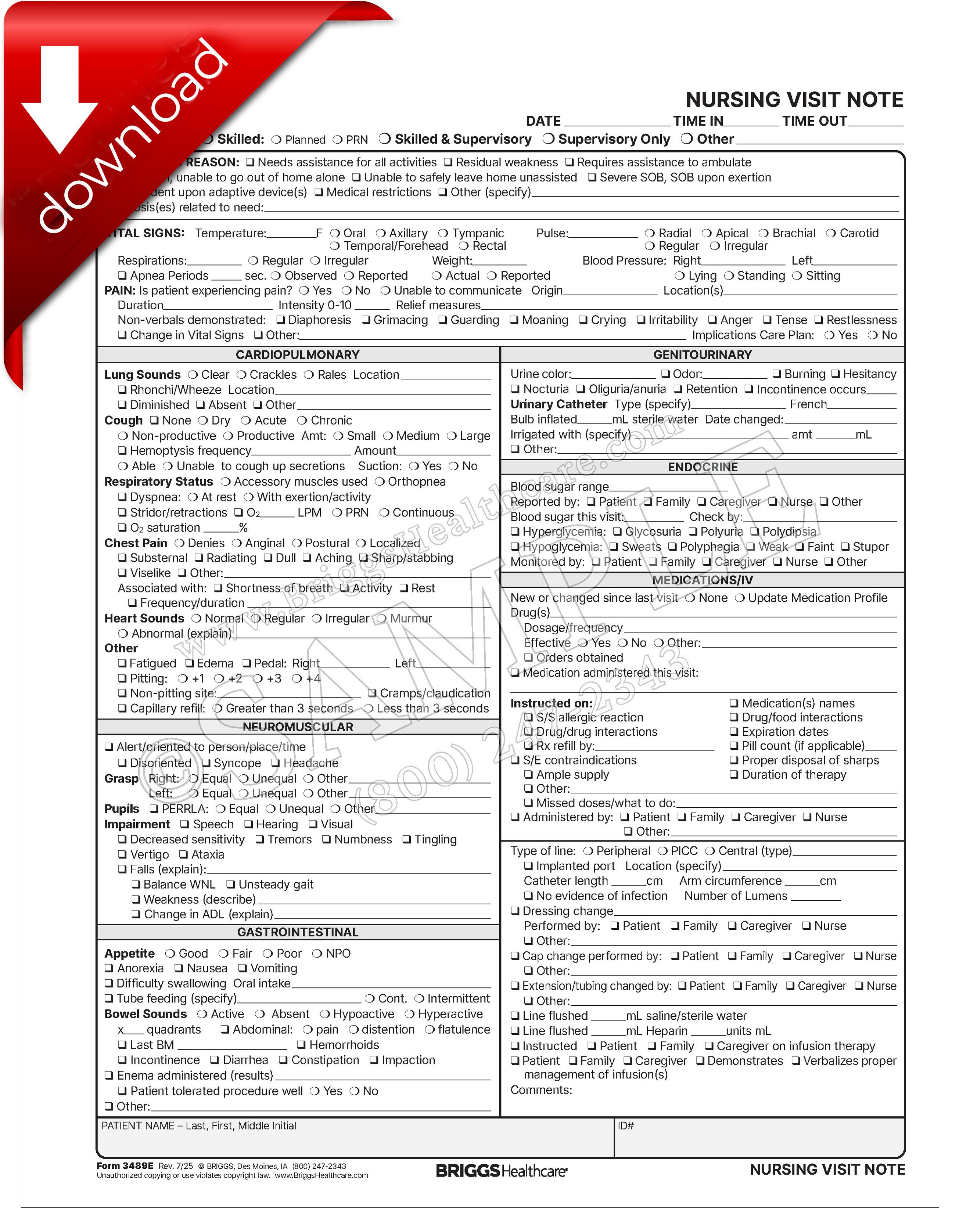 Nursing Visit Note - Home Health - DIGITAL FORM