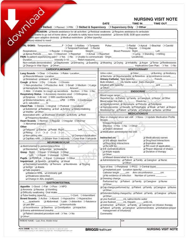 Nursing Visit Note - Home Health - DIGITAL FORM