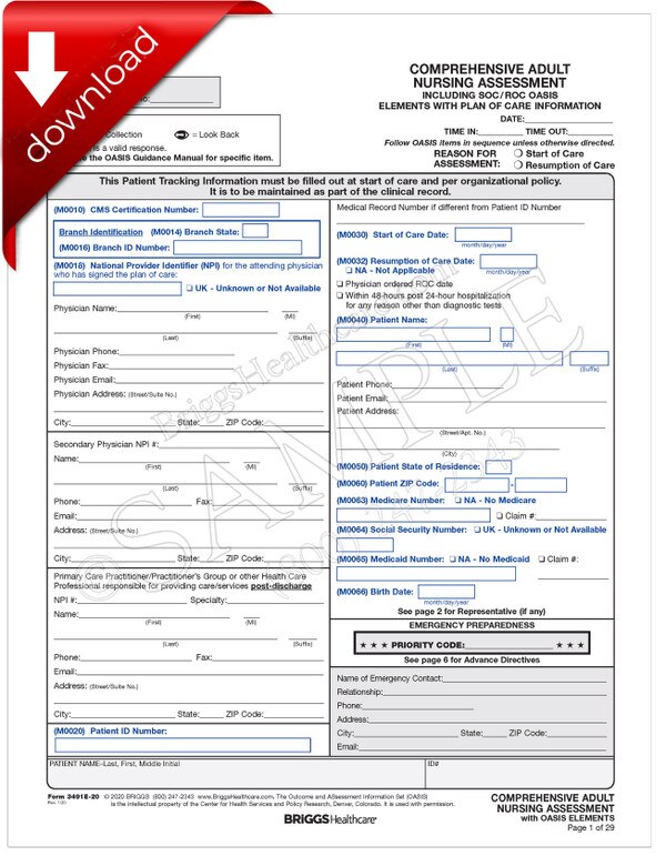 oasis d1 comprehensive nursing assessment including oasis charting example