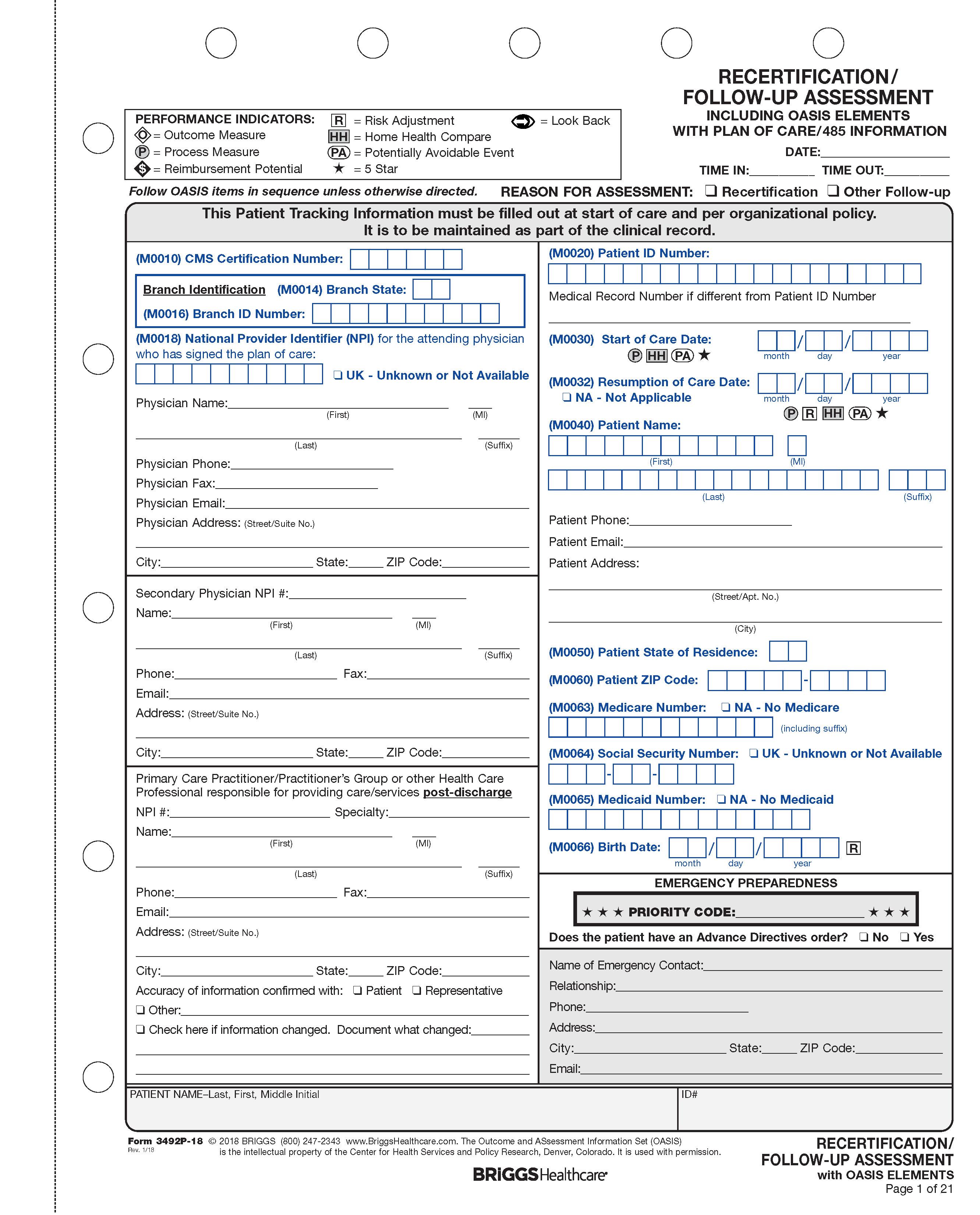 recertification follow up assessment including oasis elements with oasis form