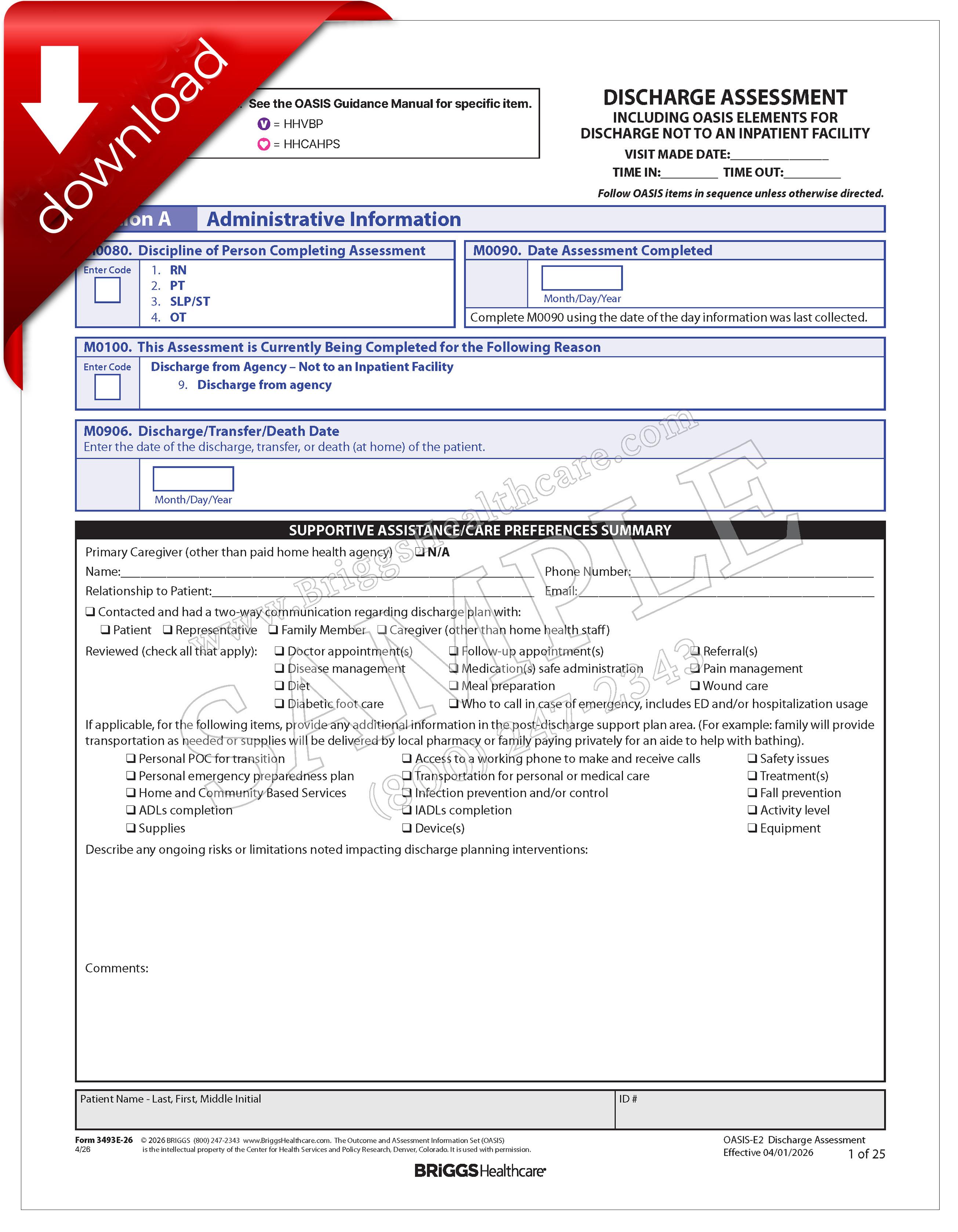 OASIS-E2: Discharge Assessment (Not to an Inpatient Facility) - DIGITAL ...