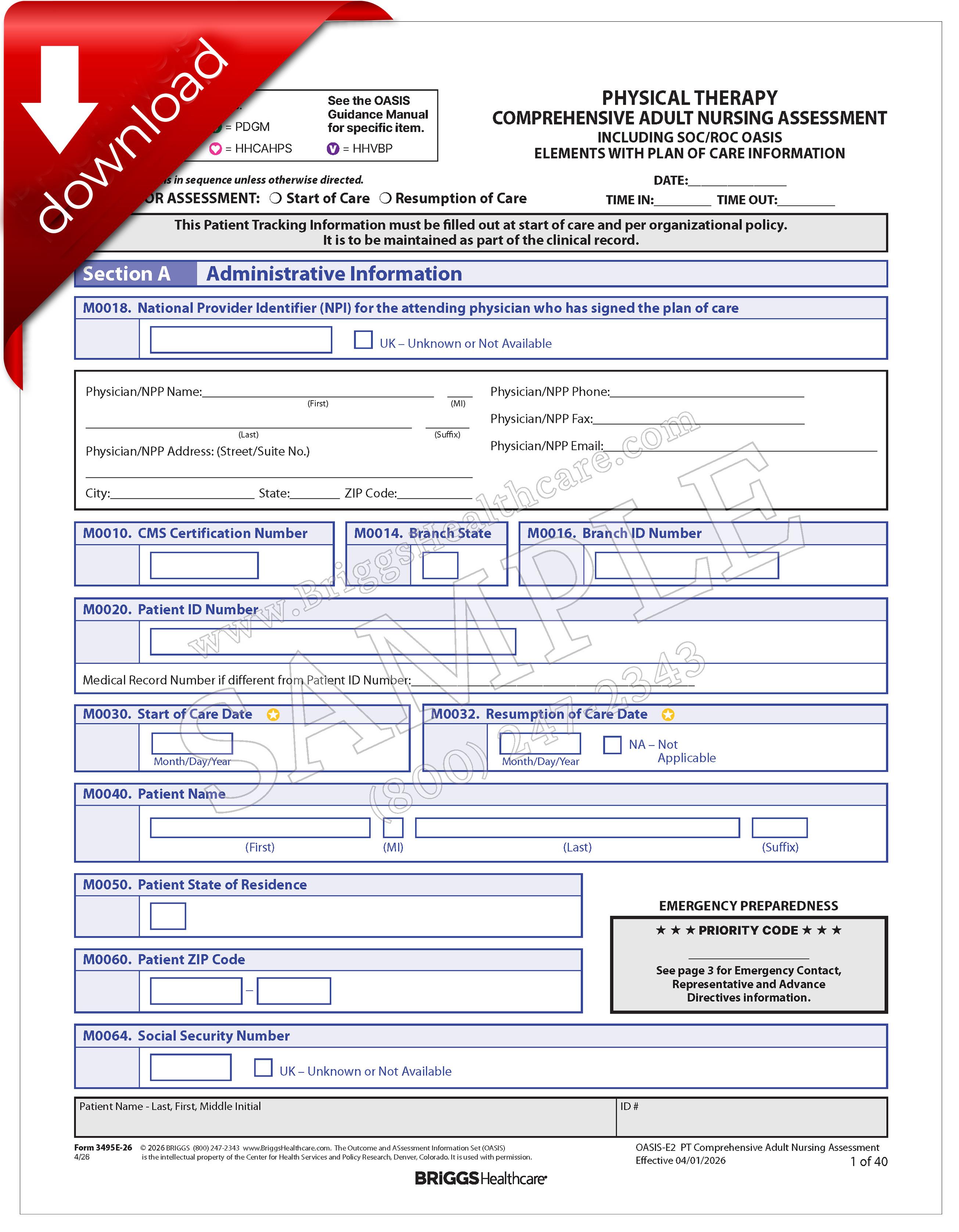 OASIS-E2: Physical Therapy Comprehensive Adult Nursing Assessment ...