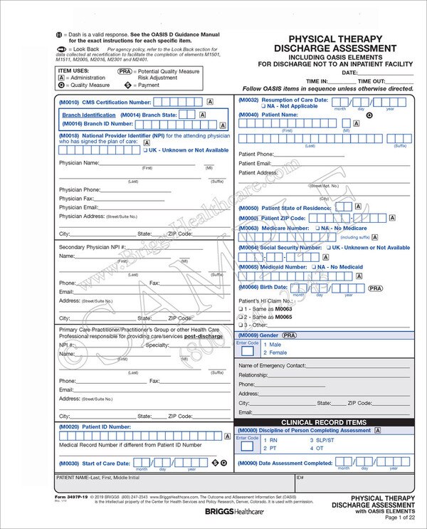 oasis d physical therapy discharge assessment digital form oasis home health charting