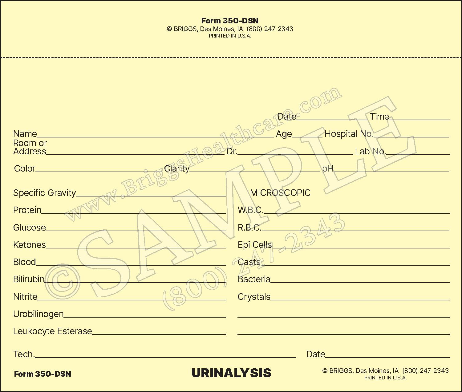 Urinalysis Laboratory Report Slip
