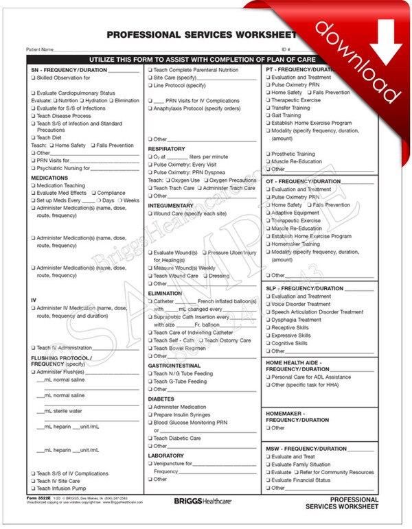 Professional Services Worksheet - DIGITAL FORM