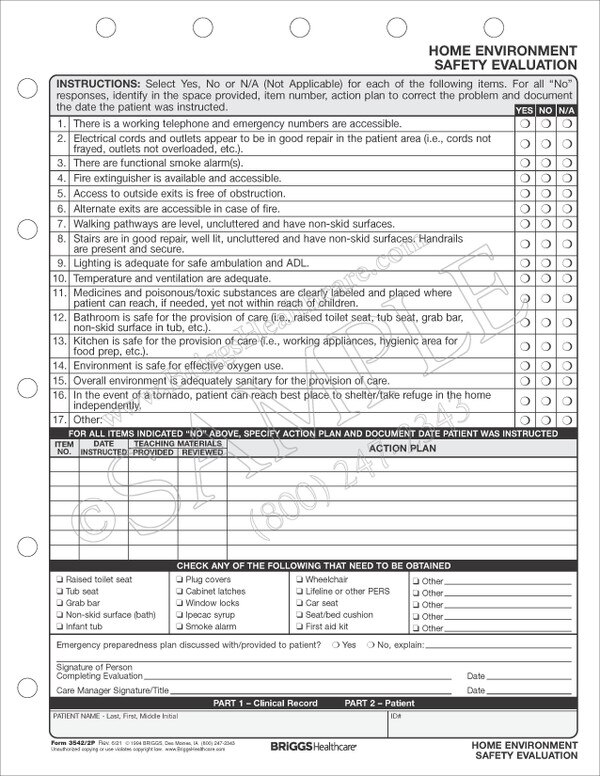 Assessment Home Environment Safety Evaluation Form