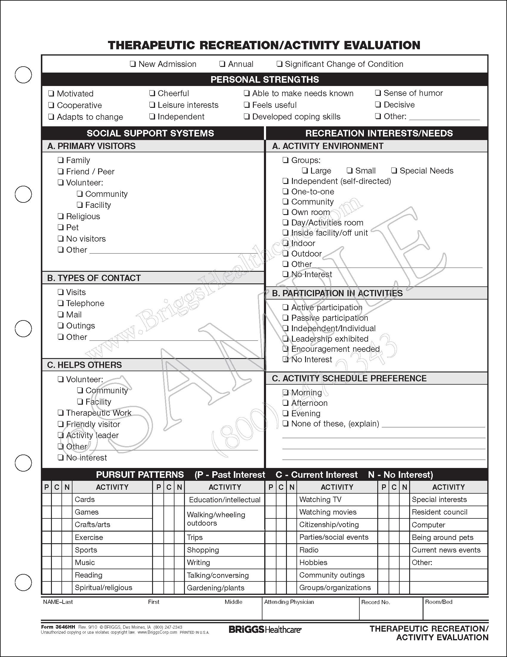 therapeutic recreation activity assessment side bed rail assessment form