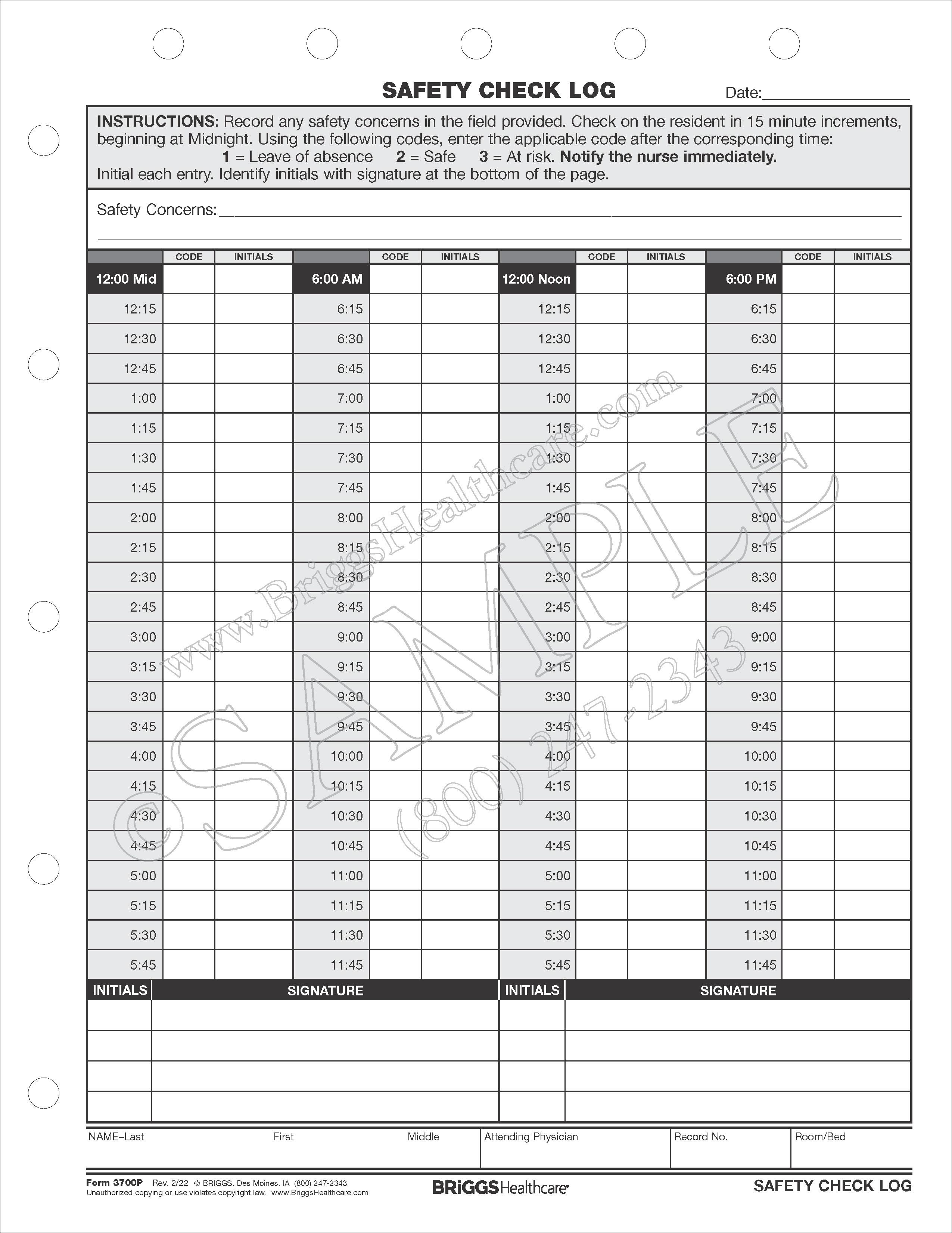 Printable 15 Minute Check Sheet - 3700P F 