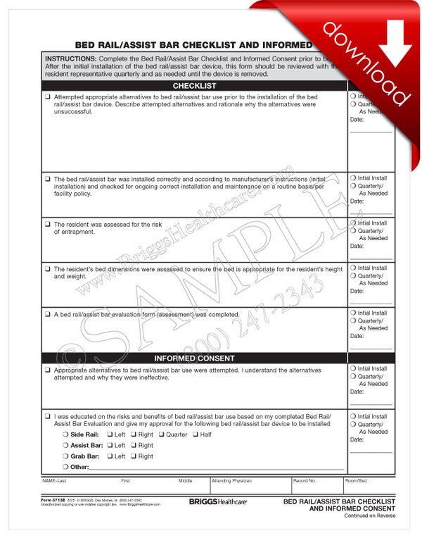 Bed Rail/Assist Bar Checklist and Informed Consent - DIGITAL FORM