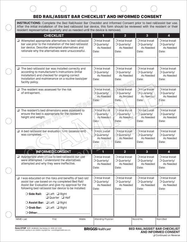 Bed Rail/Assist Bar Checklist and Informed Consent