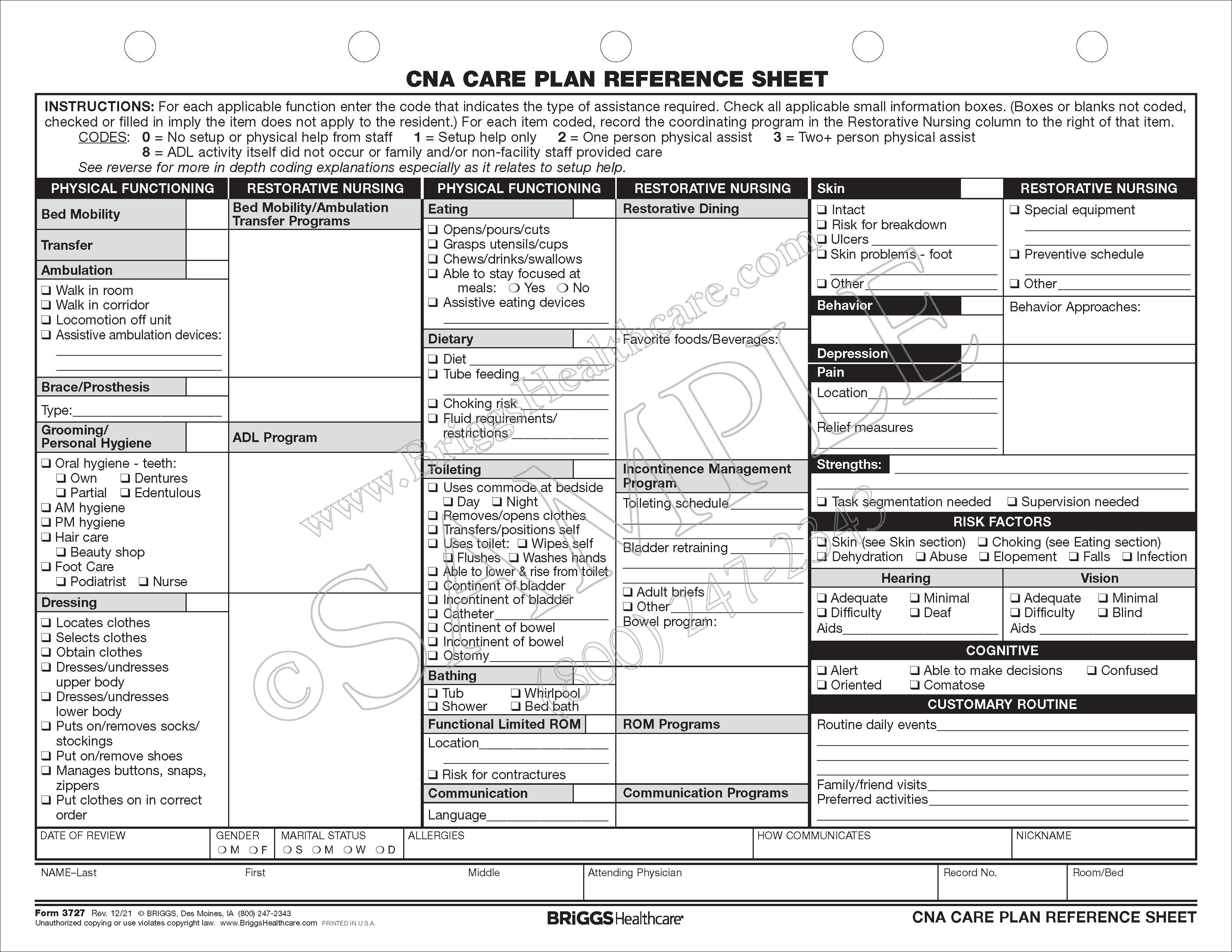 Cna Charting Sheets