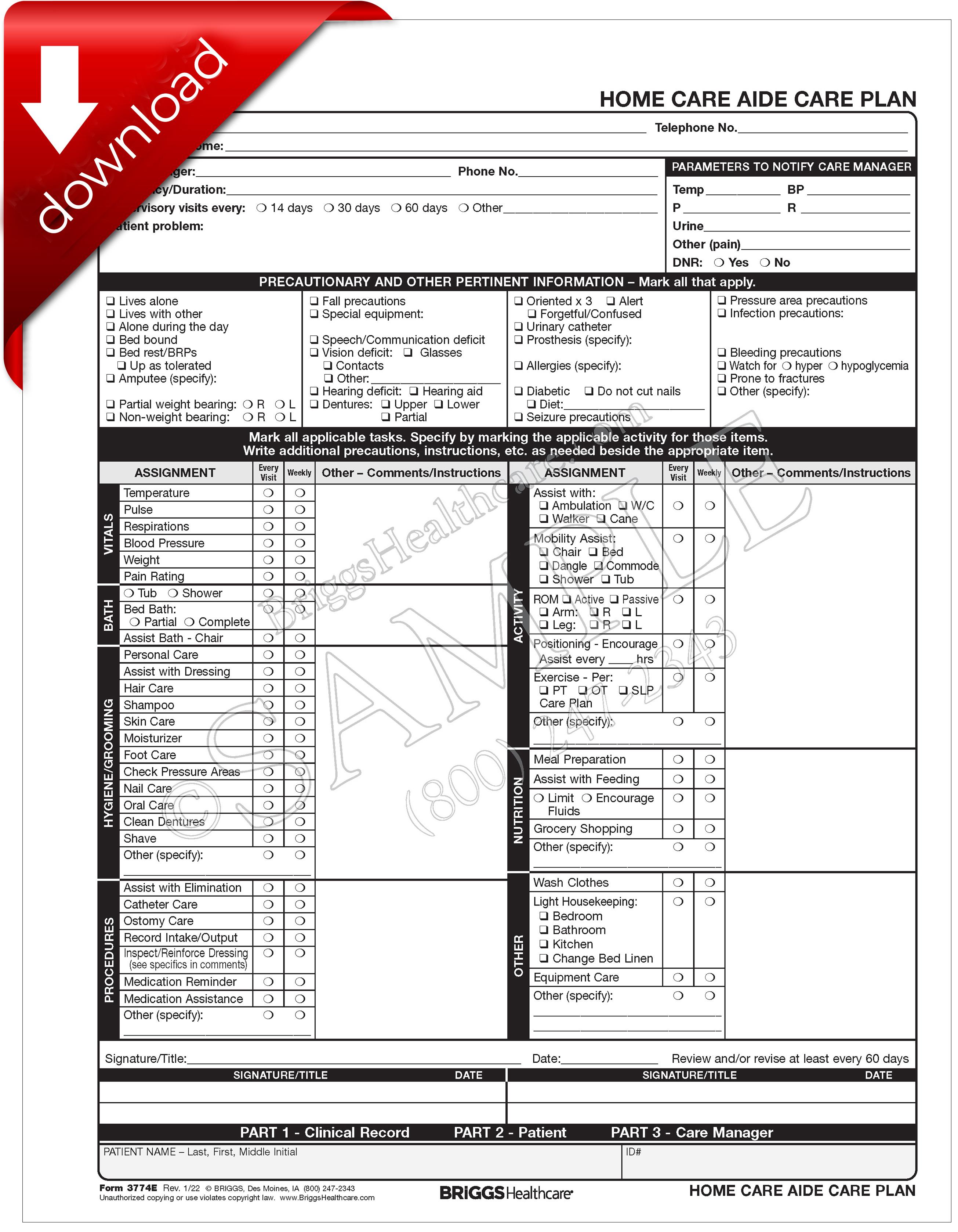 Home Care Aide Care Plan DIGITAL - 3774E F