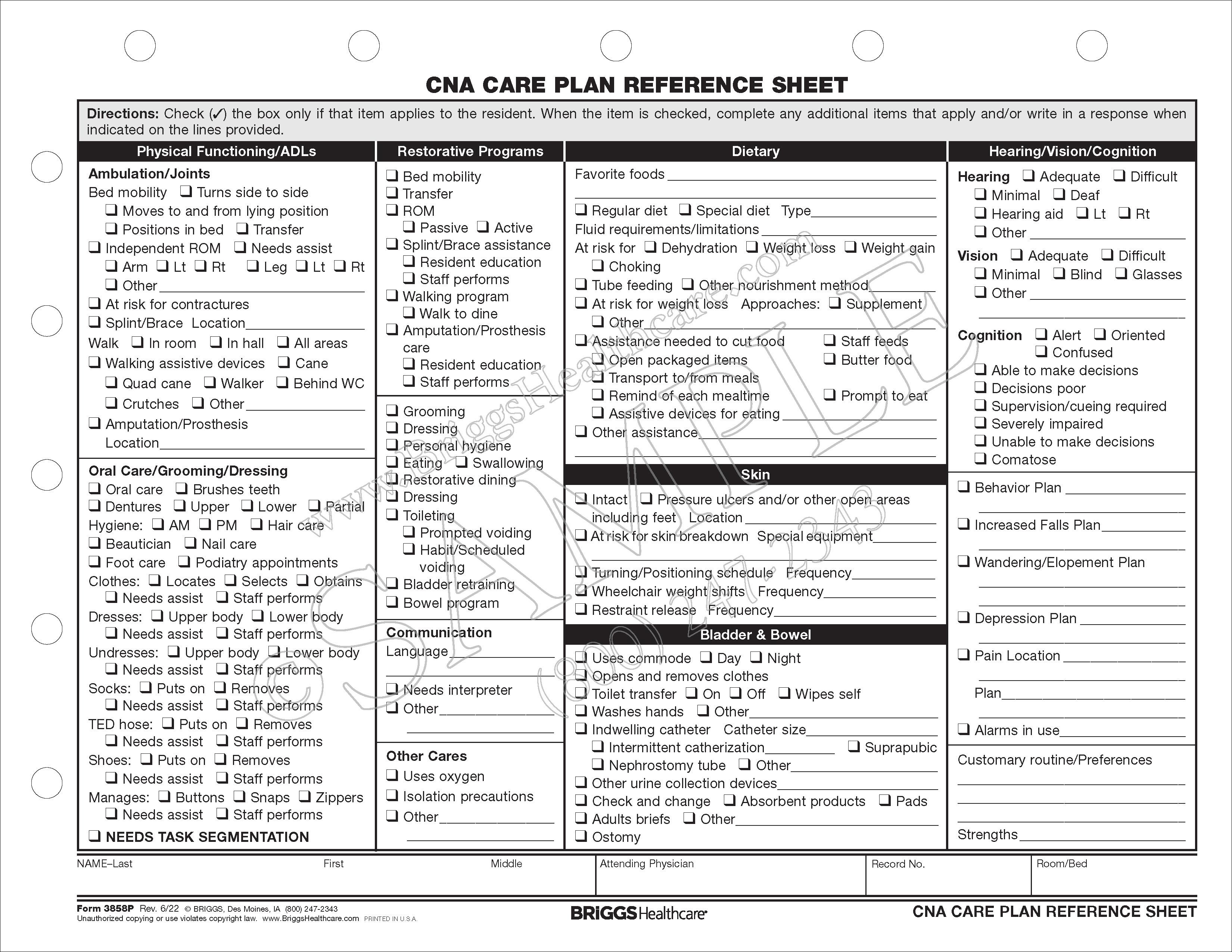 Cna Charting Sheets