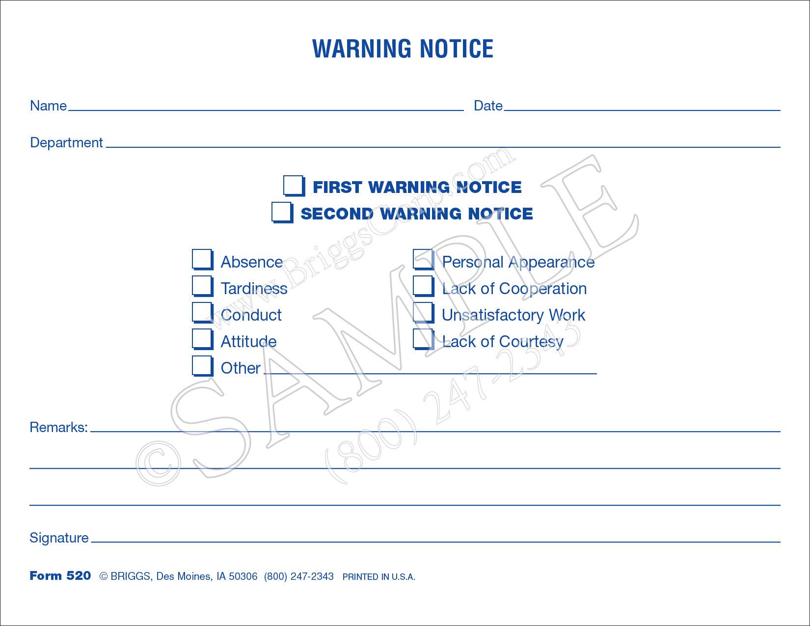 warning notice form warning notice form