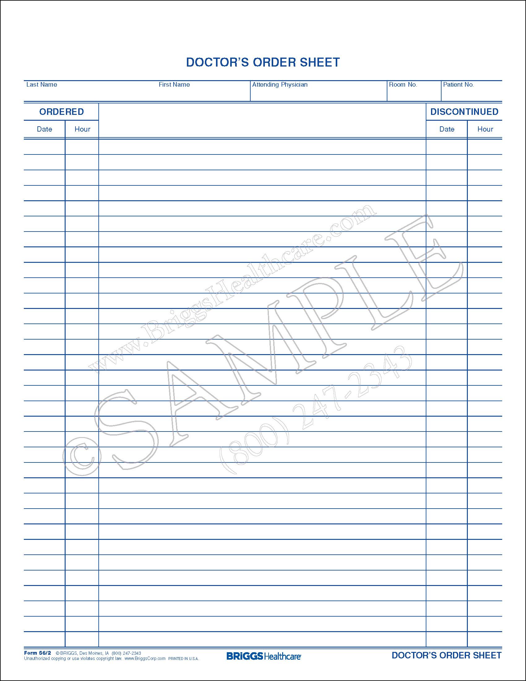 doctors order sheet 2 sided order sheet