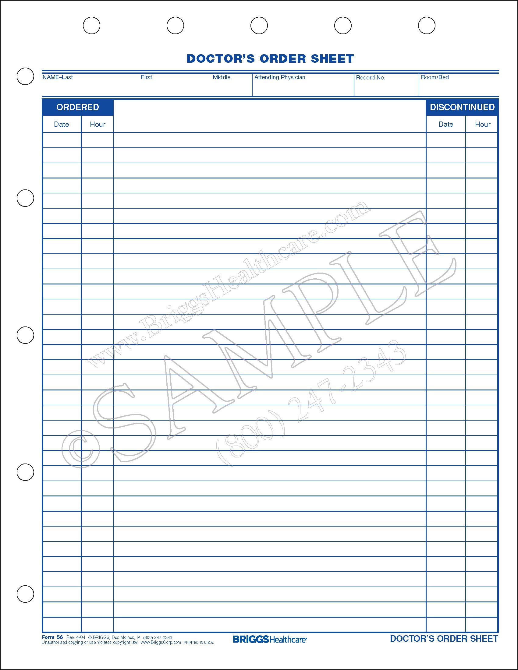 doctors order sheet form order sheet