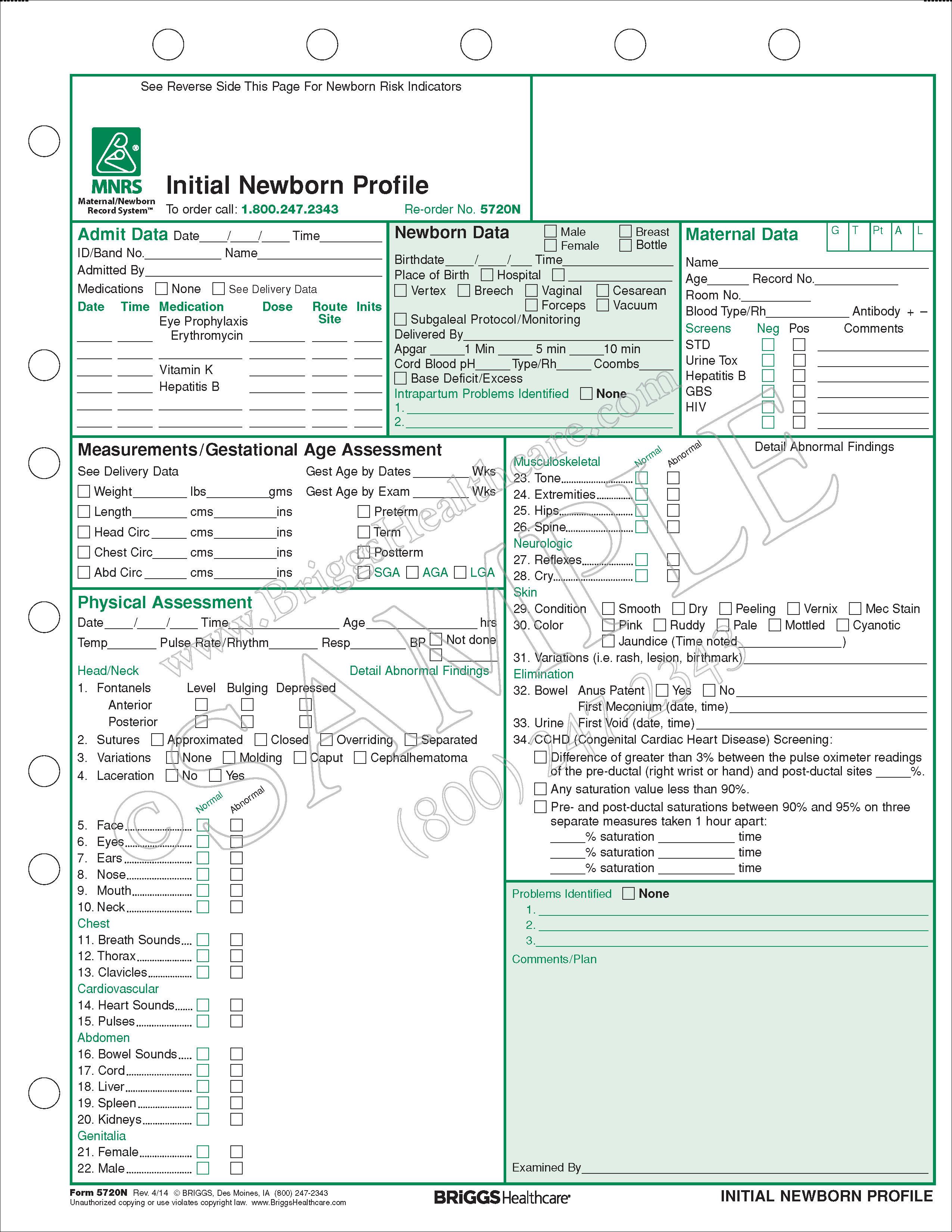 initial newborn profile form 5720n bed rail assessment form
