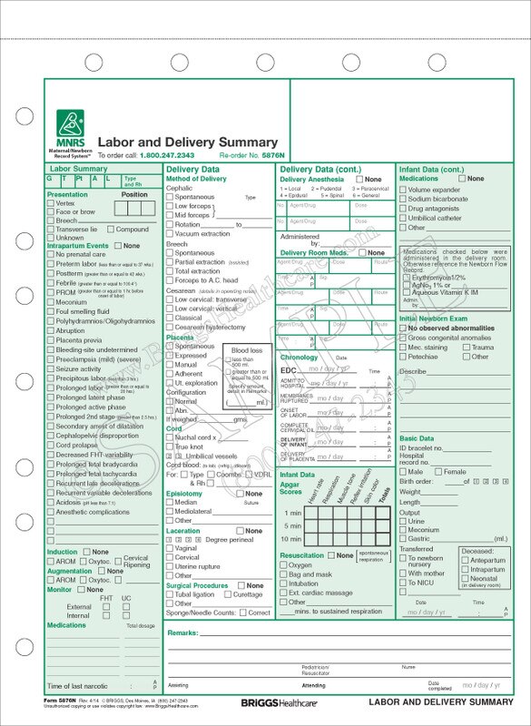 Labor and Delivery Summary Form