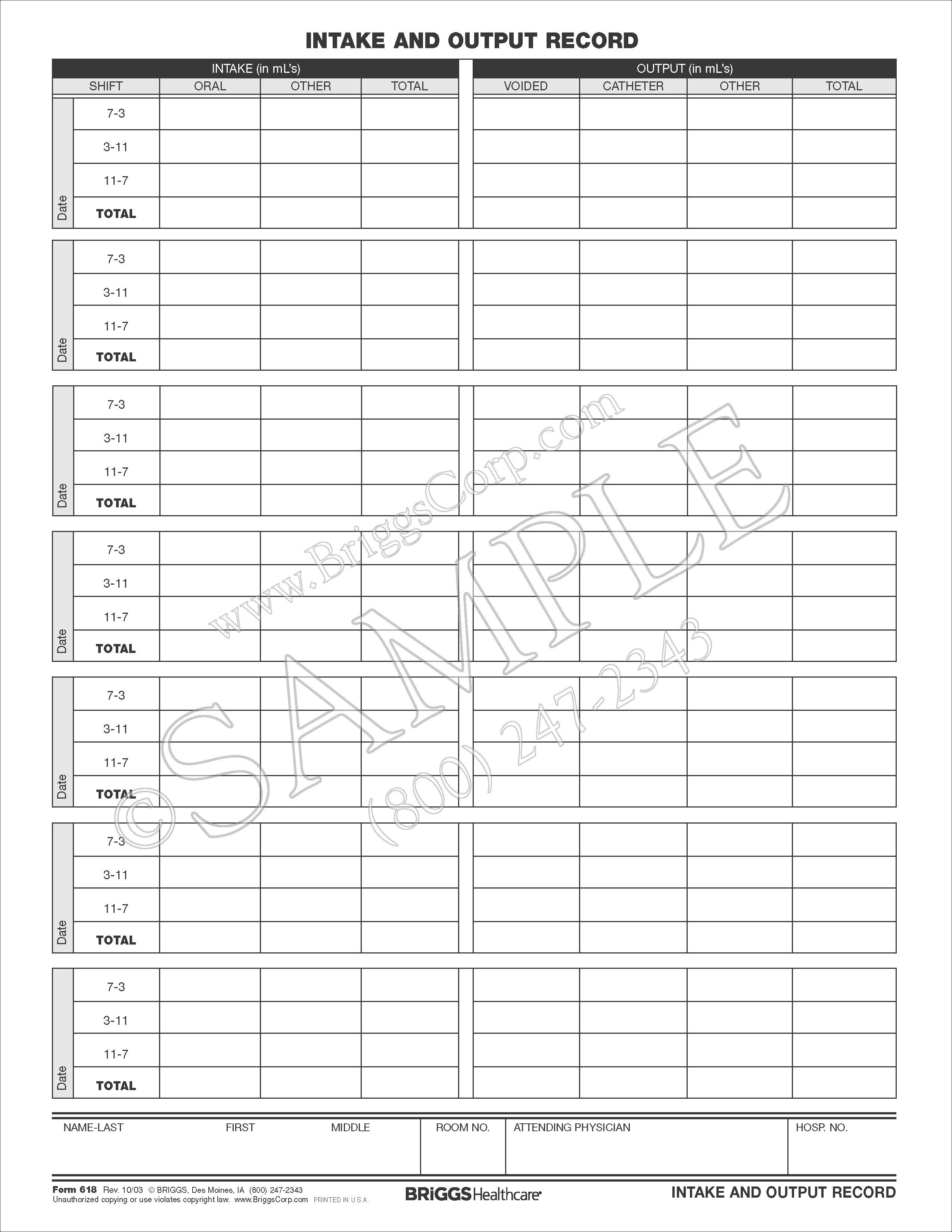 Fluid Intake Output Chart