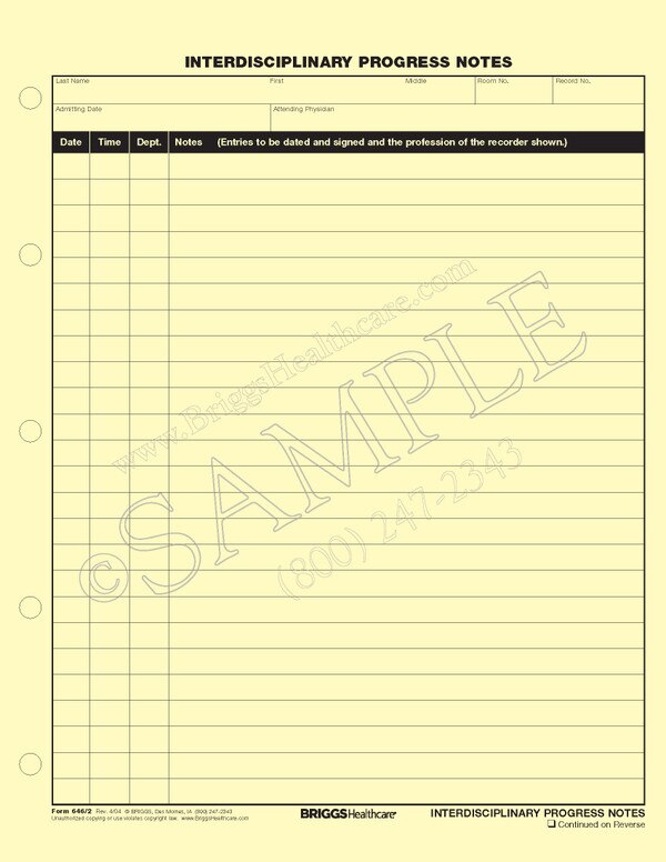 interdisciplinary progress notes form sample business forms