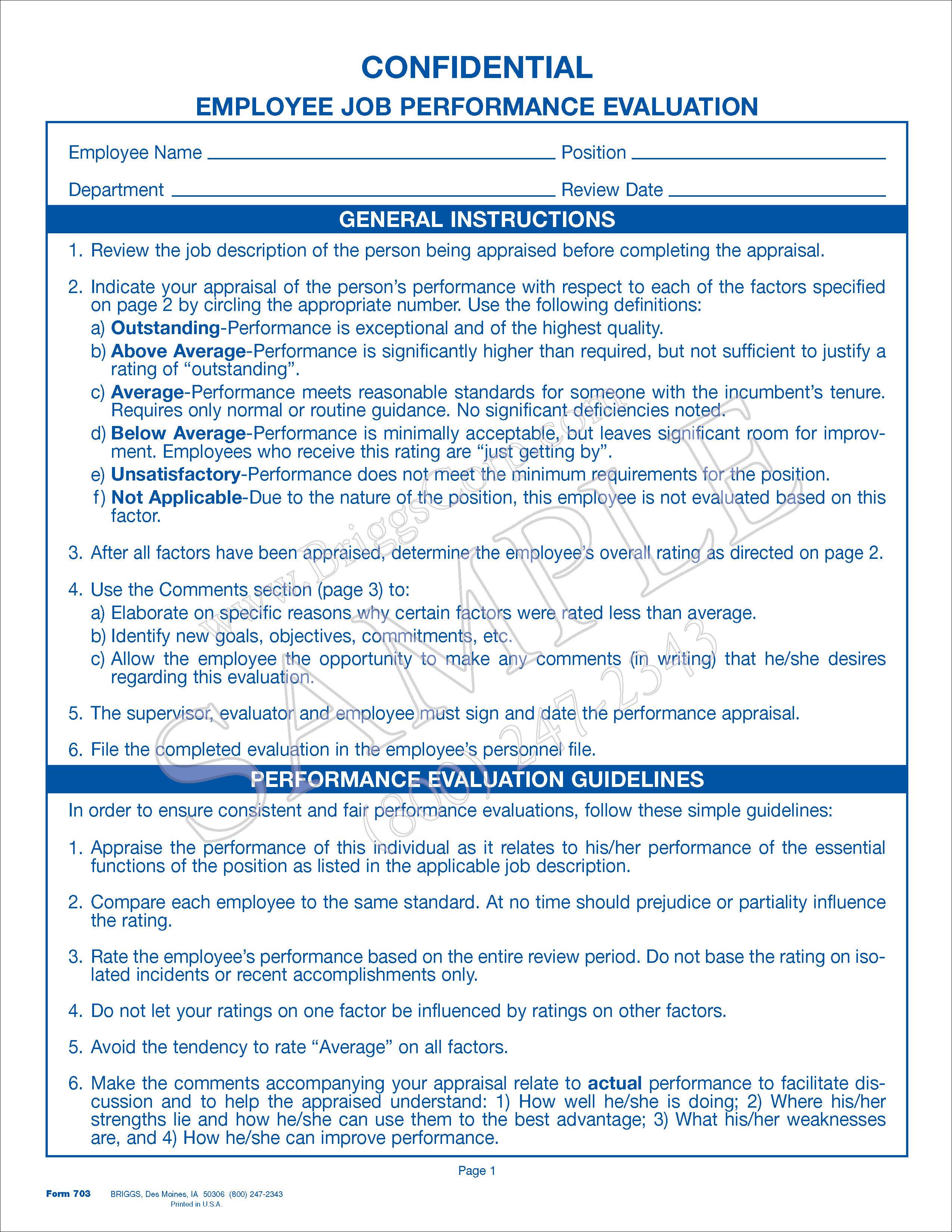 employee job performance evaluation form performance form