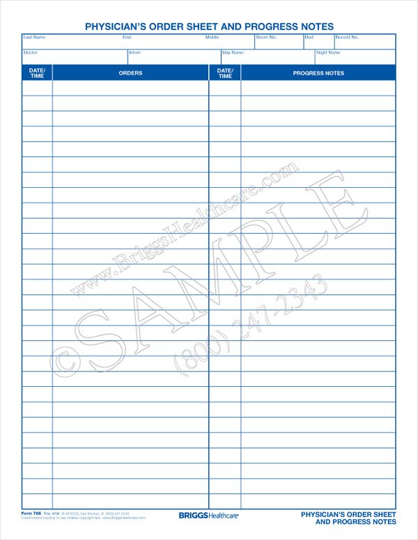 Physician Orders and Progress Notes Form