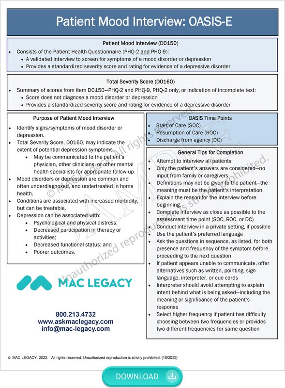 Patient Mood Interview: OASIS-E Cheat Sheet – Digital Download