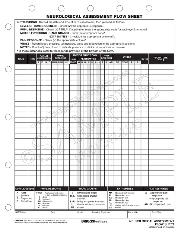 Neurological Assessment Flow Sheet