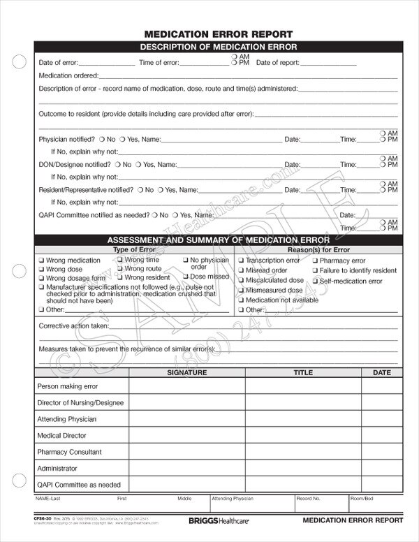 medication error report briggs incident report