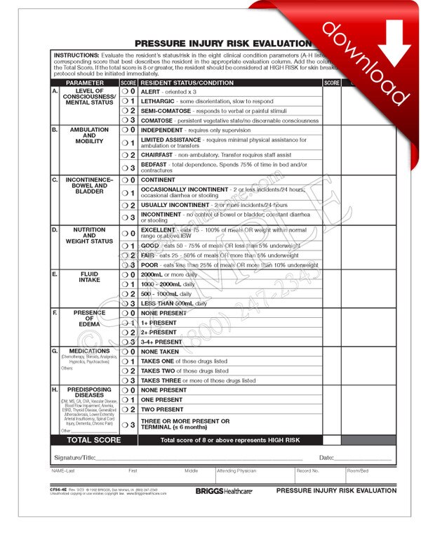 Pressure Injury Risk Evaluation - DIGITAL FORM