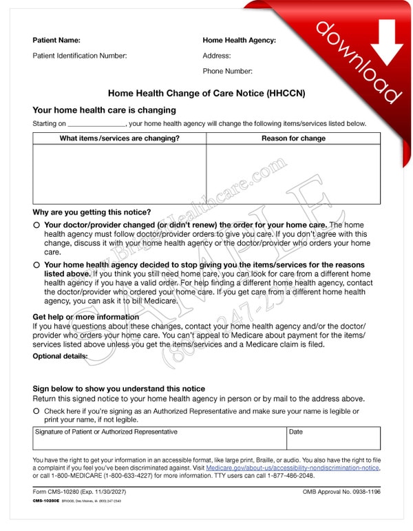 Home Health Change of Care Notice (HHCCN) - DIGITAL FORM