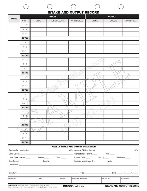 Free Printable Intake And Output Forms