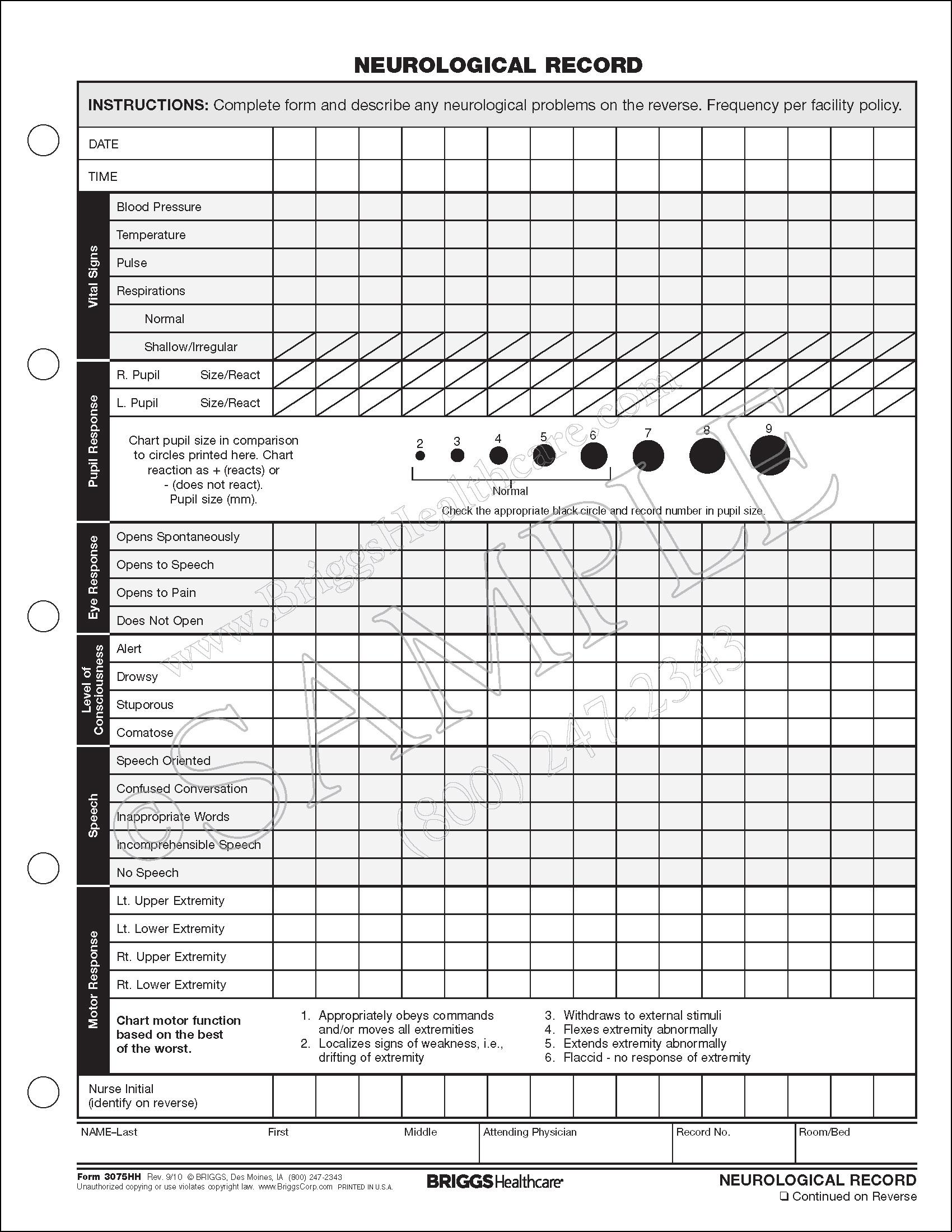 Neurological Assessment Chart